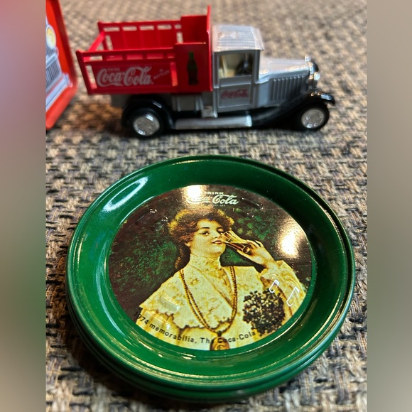 Coke Cola Collection - 3 bin like vehicles & 10 metal coasters. - Picture 2 of 5